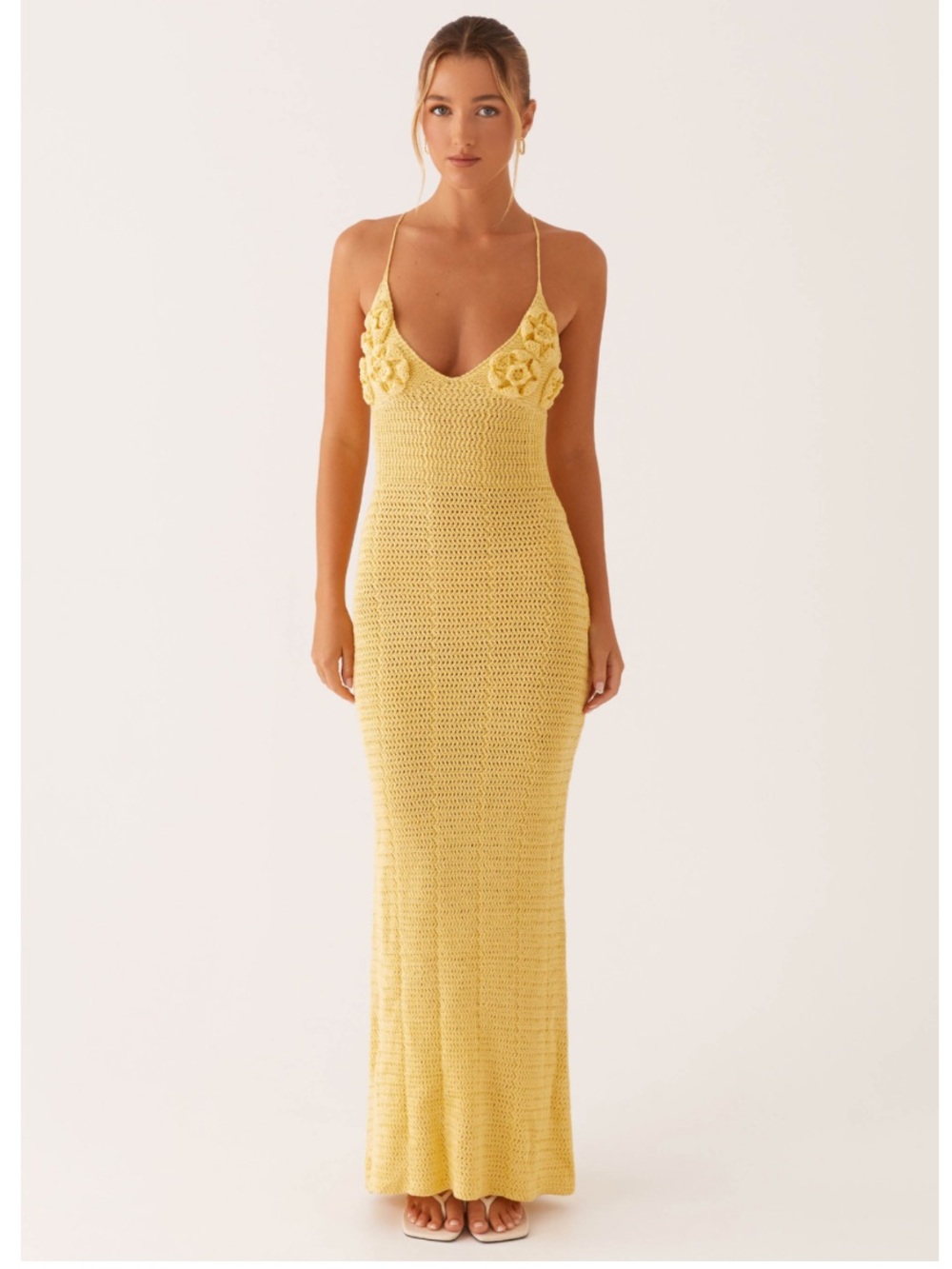 Peppermayo Yellow Crochet Maxi Dress with Floral Cups